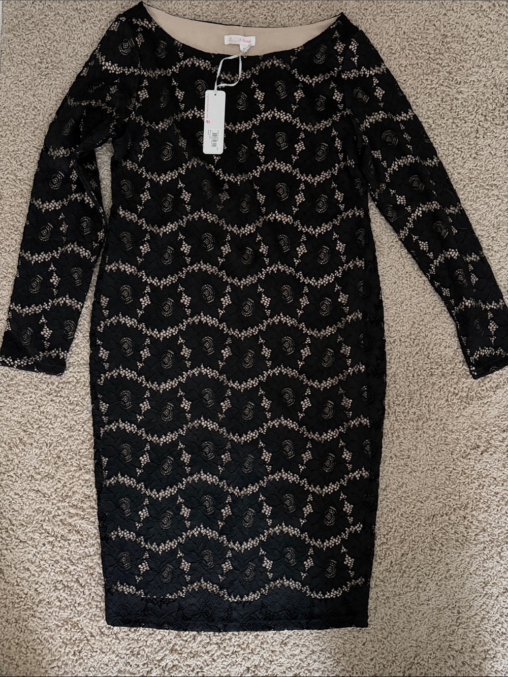 Maternity Black Lace Sheath Dress - Women's Elegant Long Sleeve Dress
